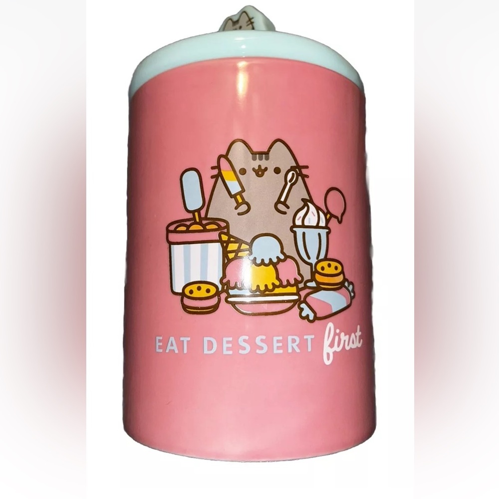 Pusheen Cat ‘Eat Dessert First’ 7.5" x 4" Ceramic Jar Canister  NWT!
